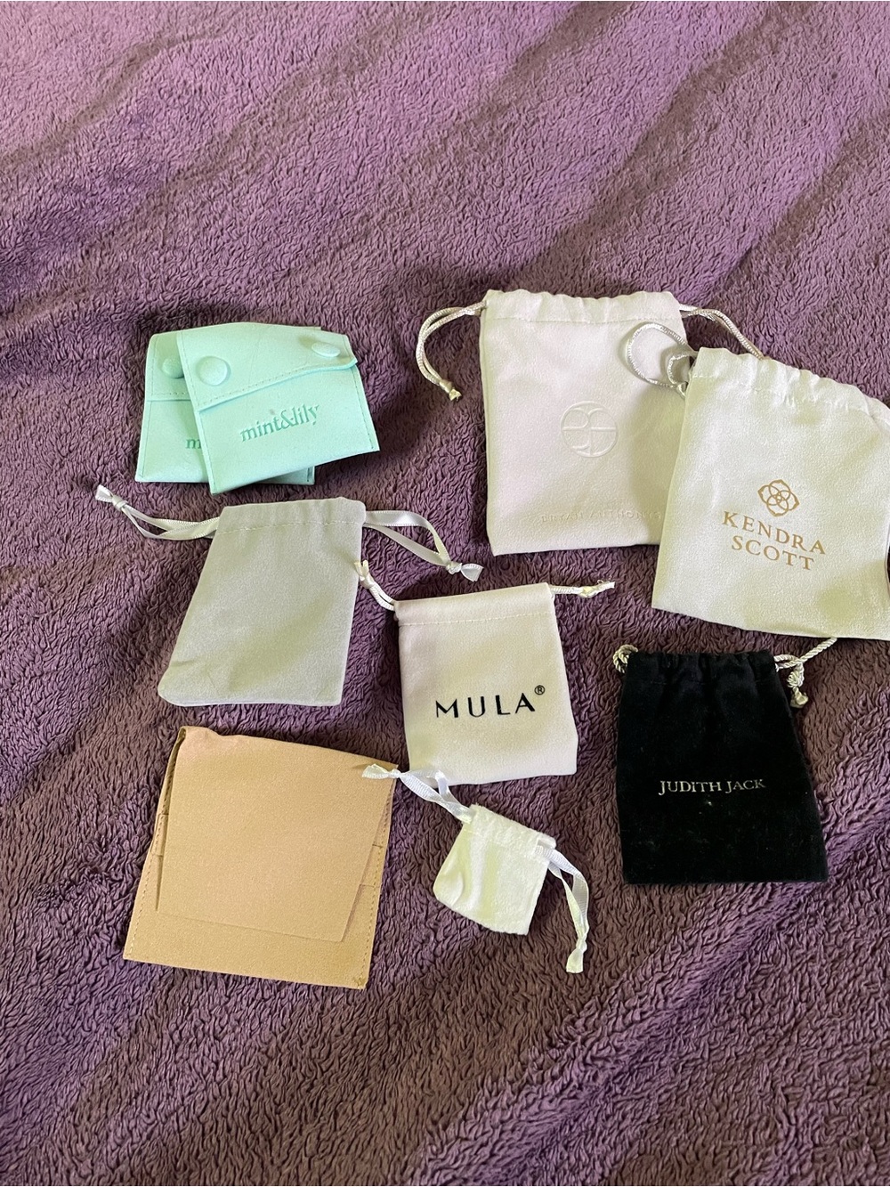 Assorted Jewelry Pouches - Mint, White, Black, Beige